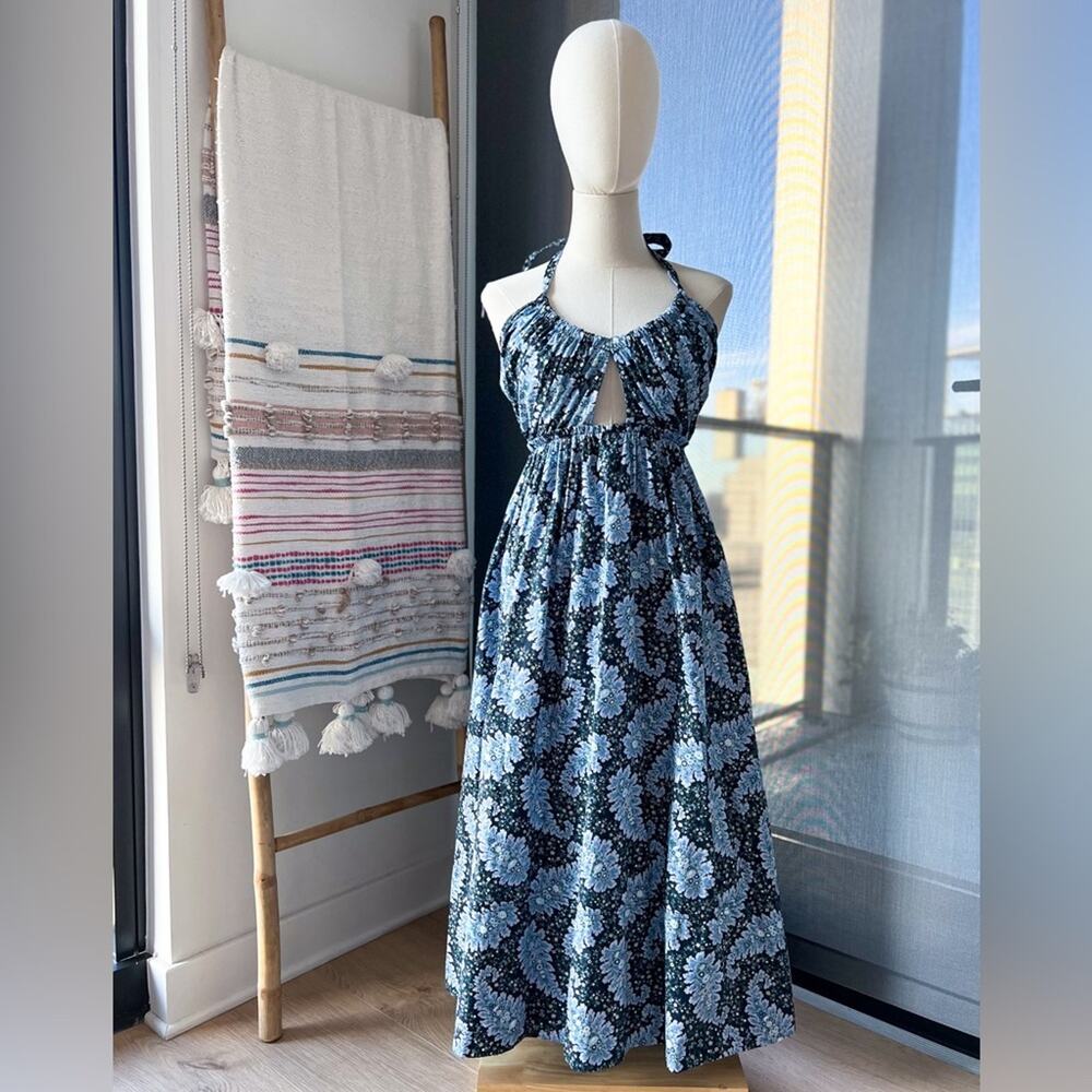 J. Crew Collection Ratti Blue Floral Cut-Out Halter Midi Dress Women’s Size 2 - Picture 1 of 9